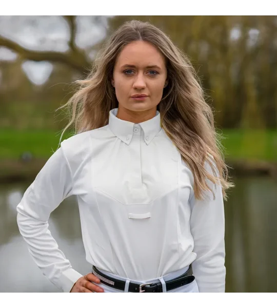 Hy Equestrian Ladies Dedham Long Sleeved Tie Shirt White