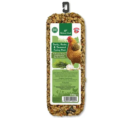 Natures Grub Pecking Block with Garlic, Herbs & Seaweed 330g