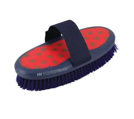 Hy Equestrian Star Easy Grip Body Brush 20 x 9.5cm Navy/Red