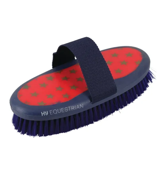 Hy Equestrian Star Easy Grip Body Brush 20 x 9.5cm Navy/Red