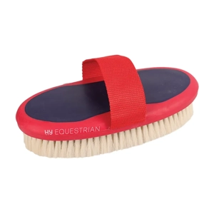Hy Equestrian Pro Groom Goat Hair Body Brush 20 x 9.5cm Red/Navy
