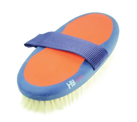 Hy Equestrian Pro Groom Goat Hair Body Brush 20 x 9.5cm Navy/Orange
