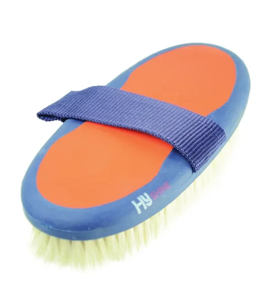 Hy Equestrian Pro Groom Goat Hair Body Brush 20 x 9.5cm Navy/Orange