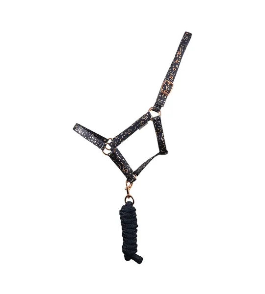 Hy Equestrian Elevate Allure Head Collar and Lead Rope Navy/Rose Gold