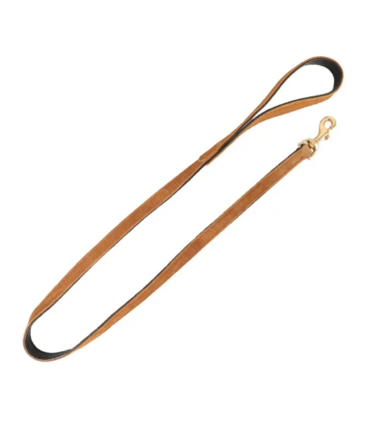 Benji & Flo Noble Suede Dog Lead Tan/Gold