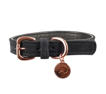 Benji & Flo Noble Suede Dog Collar Navy/Rose Gold