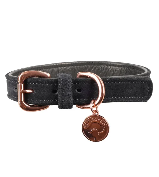 Benji & Flo Noble Suede Dog Collar Navy/Rose Gold