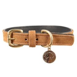 Benji & Flo Noble Suede Dog Collar Tan/Gold