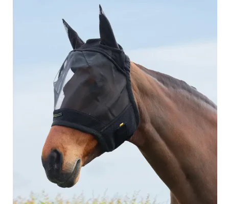 Hy Equestrian Armoured Protect Half Mask with Ears - Black