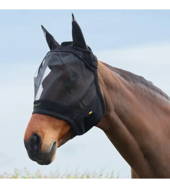 Hy Equestrian Armoured Protect Half Mask with Ears - Black