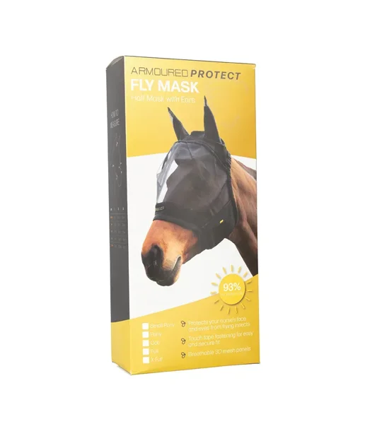 Hy Equestrian Armoured Protect Half Mask with Ears - Black