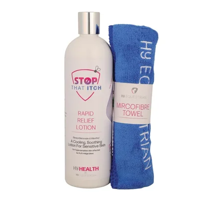 HyHEALTH STOP THAT ITCH Rapid Relief Lotion with Microfibre Towel by Hy Equestrian 500ml