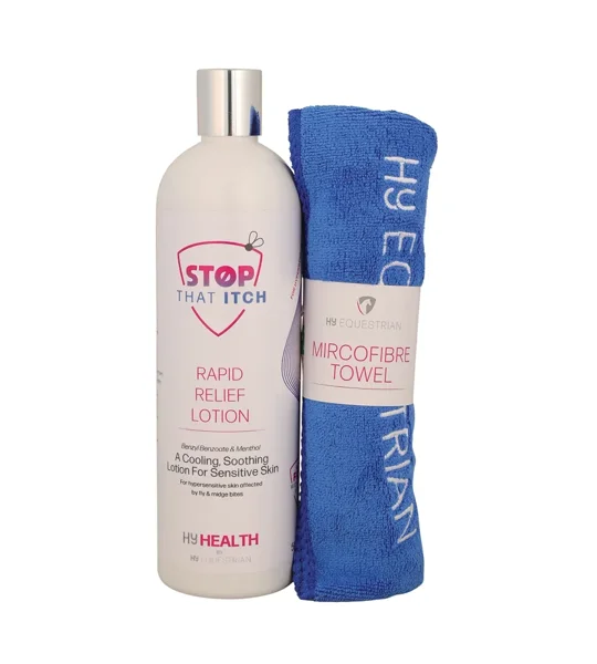 HyHEALTH STOP THAT ITCH Rapid Relief Lotion with Microfibre Towel by Hy Equestrian 500ml