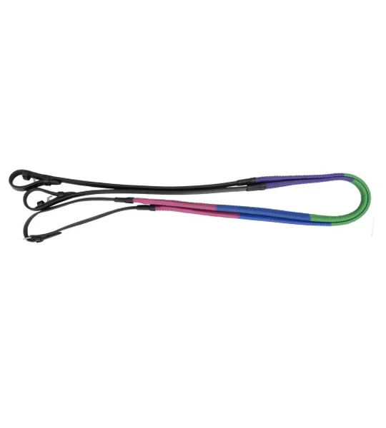 Hy Equestrian Rubber Covered Training Reins - Purple/Green/Blue/Fuchsia - 54" x 5/8