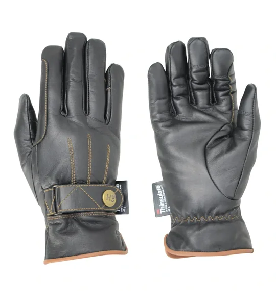 Hy Equestrian Thinsulate™ Leather Winter Riding Gloves Black/Tan Stitch
