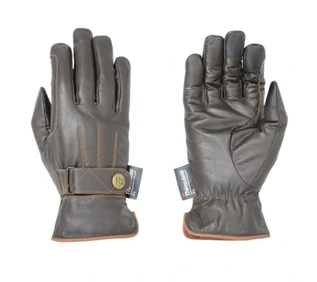 Hy Equestrian Thinsulate™ Leather Winter Riding Gloves Dark Brown/Tan Stitch