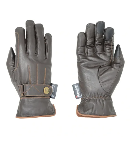 Hy Equestrian Thinsulate™ Leather Winter Riding Gloves Dark Brown/Tan Stitch