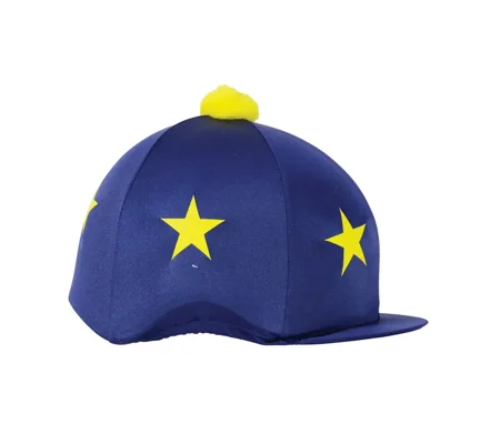 Hy Equestrian Star Print Bobble Hat Cover One Size Navy/Yellow