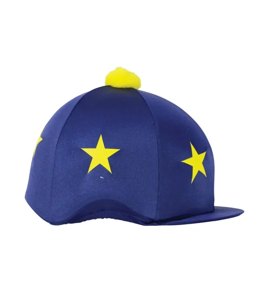 Hy Equestrian Star Print Bobble Hat Cover One Size Navy/Yellow