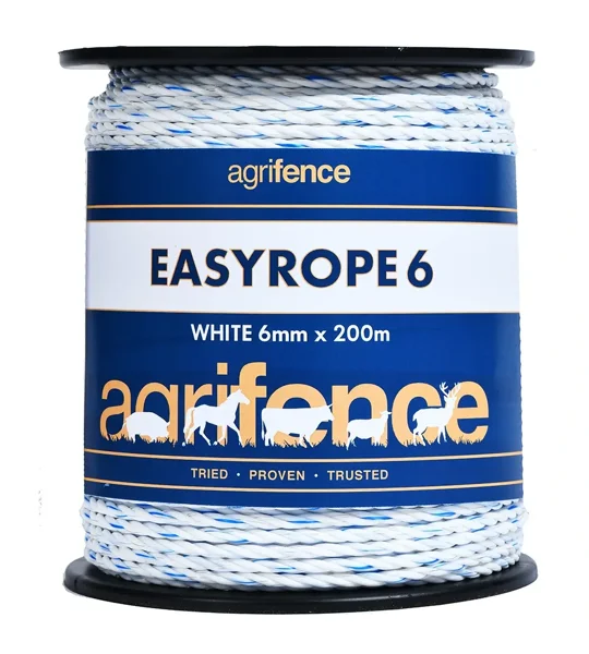 Agrifence Easyrope 6 Paddock Rope 200m white spool for horse fencing.