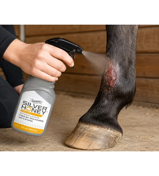 Absorbine Silver Honey Rapid Wound Repair Spray Gel 236ml bottle for horse and pet wound care
