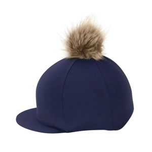 Hy Equestrian Hat Cover with Faux Fur Pom Pom Navy