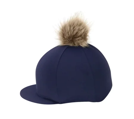 Hy Equestrian Hat Cover with Faux Fur Pom Pom Navy
