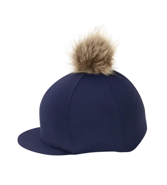 Hy Equestrian Hat Cover with Faux Fur Pom Pom Navy