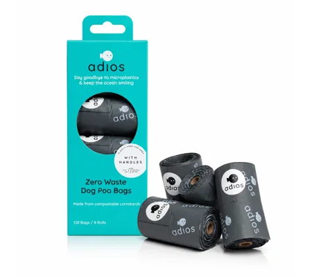 Adios Handle on a Roll Poo Bags Grey - 8 Rolls (120 Bags)