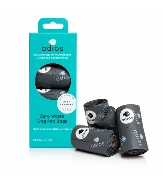 Adios Compostable Handle on a Roll Poo Bags Grey 8 rolls 120 pack