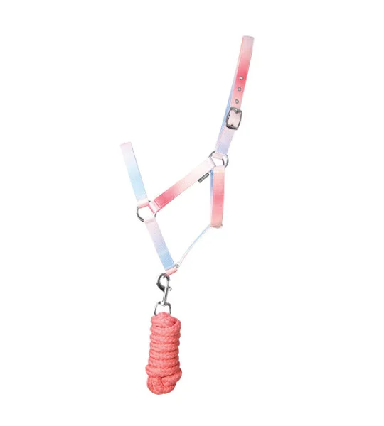 Hy Equestrian Ombre Head Collar & Lead Rope - Coral/Blue