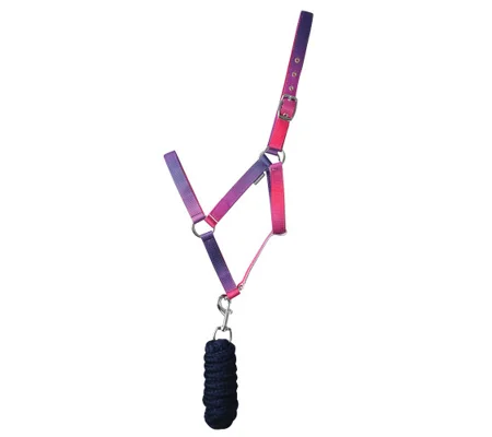 Hy Equestrian Ombre Head Collar & Lead Rope - Pink/Purple/Navy