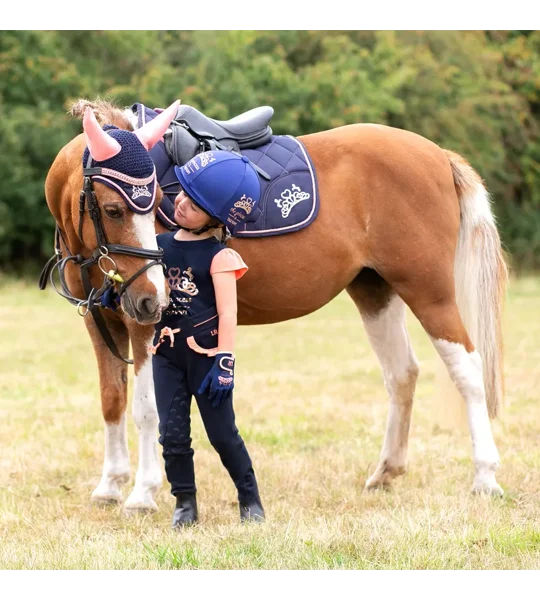 The Princess and the Pony Fly Veil By Little Rider - Navy/Peach - Pony/Cob