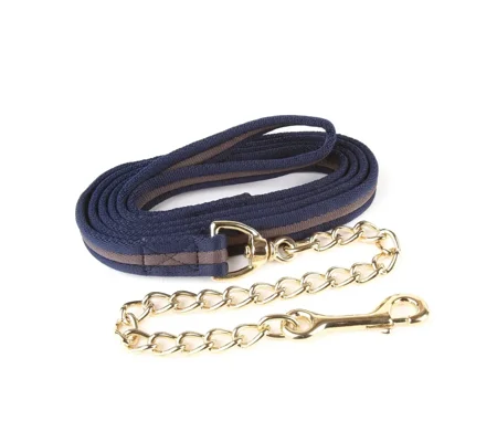 Hy Equestrian Soft Webbing Lead Rein With Chain - Navy/Grey
