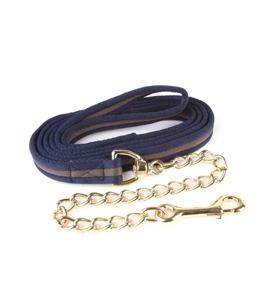 Hy Equestrian Soft Webbing Lead Rein With Chain - Navy/Grey