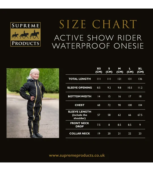 Supreme Products Active Junior Show Rider Waterproof Onesie - Black/Gold - Childs XS - XL
