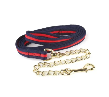 Hy Equestrian Soft Webbing Lead Rein With Chain - Navy/Red