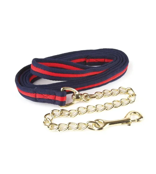 Hy Equestrian Soft Webbing Lead Rein With Chain - Navy/Red