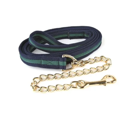 Hy Equestrian Soft Webbing Lead Rein With Chain - Navy/Green