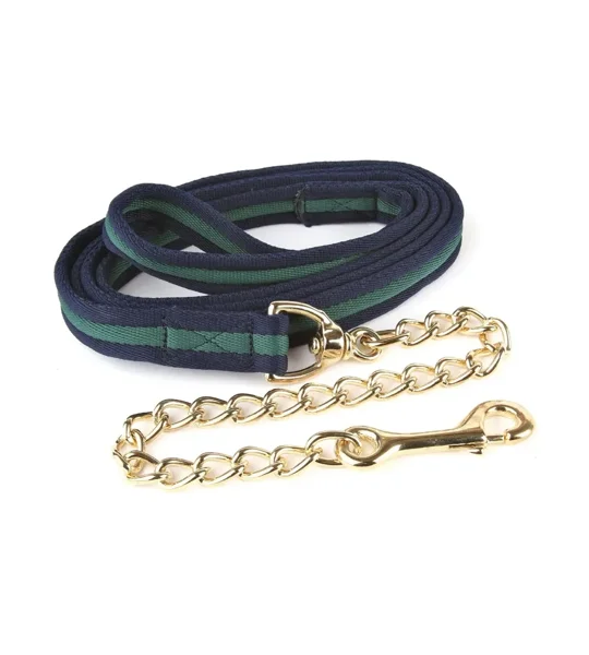 Hy Equestrian Soft Webbing Lead Rein With Chain - Navy/Green