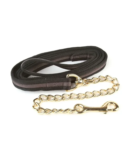 Hy Equestrian Soft Webbing Lead Rein With Chain - Black/Grey