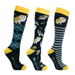 Hy Equestrian Night Owl Socks (Pack of 3)  Adult 4-8 Navy/Yellow
