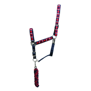 Hy Equestrian Woven Polo Head Collar and Lead Rope   Navy/Red