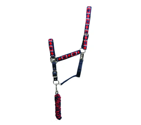 Hy Equestrian Woven Polo Head Collar and Lead Rope Navy/Red