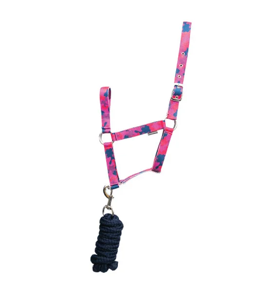 Hy Equestrian DynaForce Head Collar & Lead Rope - Raspberry/Navy