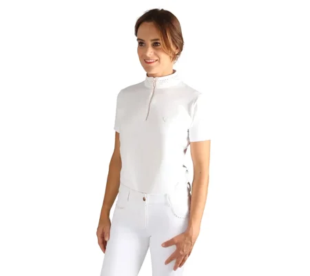 Hy Equestrian Roka Royal Show Shirt White with Rose Gold Diamantes