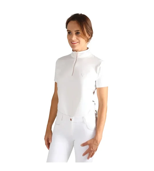 Hy Equestrian Roka Royal Show Shirt White with Rose Gold Diamantes