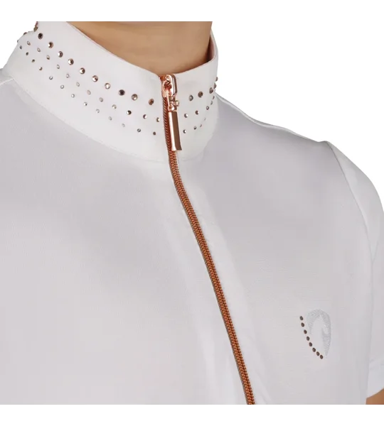Hy Equestrian Roka Royal Show Shirt White with Rose Gold Diamantes