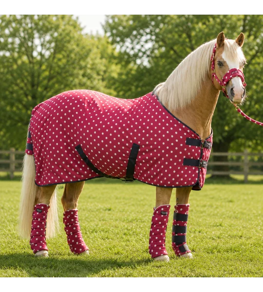 Supreme Products Dotty Fleece Boots Rich Raspberry luxury fleece horse boots set of four for travelling, stable use and competitions