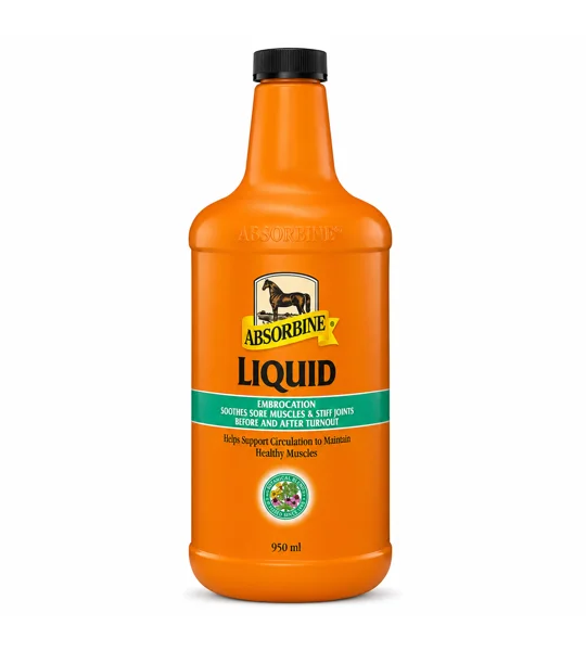950ml bottle of Absorbine Liquid Embrocation horse liniment for muscle and joint relief